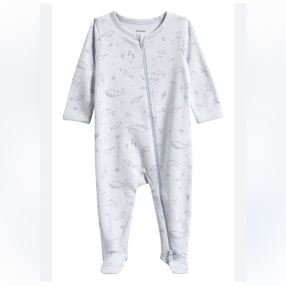 Nordstrom Blue Whale Print Baby One Piece Footie in Blue Ice Sea Animals